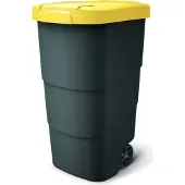 AWTOOLS Tuinpot met wielen, model WHEELER, antracietkleurig met een geel deksel, inhoud 110 liter