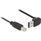 DeLOCK Easy-USB-A haaks (boven/beneden) naar USB-B kabel - USB2.0 - tot 2A / zwart - 5 meter