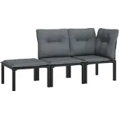 Syfax 3-delige Loungeset met kussens poly rattan zwart en grijs