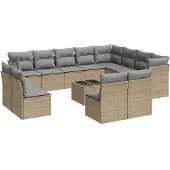 vidaXL 13-delige Loungeset met kussens poly rattan beige