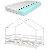 En.casa Kinderbed Knätten grenen huisbed met matras 70x140 cm wit