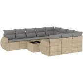 vidaXL 11-delige Tuinset met kussens poly rattan beige