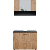 Vicco Irma Badkamermeubel set – 2 delen, onderkast 80 cm Eik goud/antraciet