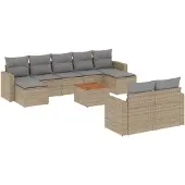 vidaXL 10-delige Loungeset met kussens poly rattan beige