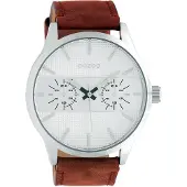 Oozoo Timepieces - Zilverkleurige horloge met cognac leren band - C10535