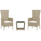 vidaXL 3-delige Tuinset met kussens poly rattan beige