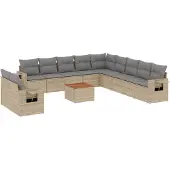 vidaXL 12-delige Loungeset met kussens poly rattan beige