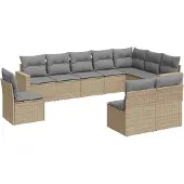 vidaXL 10-delige Loungeset met kussens poly rattan beige
