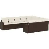 vidaXL 10-delige Loungeset met kussens poly rattan bruin