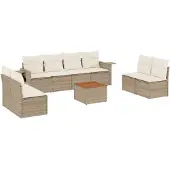 vidaXL 9-delige Loungeset met kussens poly rattan beige