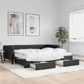Prolenta Maison Exclusive - Uittrekbaar dagbed met lades, zwart, 90x200 cm, gestoffeerd