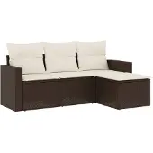 vidaXL 4-delige Loungeset met kussens poly rattan bruin