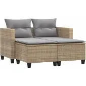 Syfax Tuinbank 2-zits met voetenbanken poly rattan beige