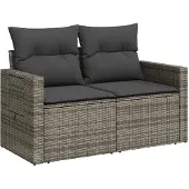 vidaXL Tuinbank 2-zits met kussens poly rattan grijs