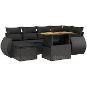 vidaXL 7-delige Loungeset met kussens poly rattan zwart