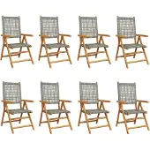 vidaXL Tuinstoelen 8 st verstelbaar poly rattan en massief hout grijs