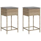 Syfax Tuinbarkrukken 2 st met kussens poly rattan beige