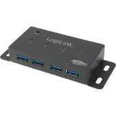 Logilink 4 Port Hub, USB 3.0 actief zwart (metaal)