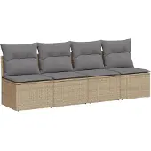 vidaXL Tuinbank 4-zits met kussens poly rattan beige