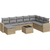 vidaXL 9-delige Loungeset met kussens poly rattan beige