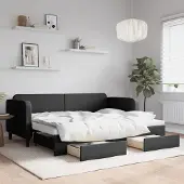 Prolenta Maison Exclusive - Uittrekbaar dagbed met lades, zwart, 80x200 cm, bekleding