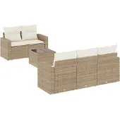 vidaXL 6-delige Loungeset met kussens poly rattan beige