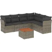vidaXL 7-delige Loungeset met kussens poly rattan grijs