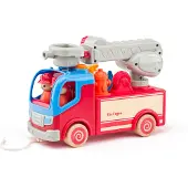 Woody brandweerauto groot - houten speelgoed - licht en geluid - 25,5 cm