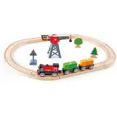Hape Cargo Delivery Loop - Houten Treinset met Magnetische Kraan en Locomotief, 19 Delig, 3+