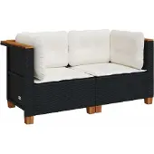 Syfax Tuinhoekbanken met kussens 2 st poly rattan zwart