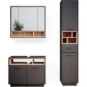 Vicco Beatrice Badkamermeubel set – 3 delen, met hoge unit Antraciet