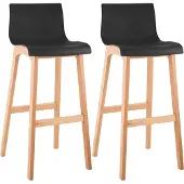 CLP Set van 2 barkrukken, model Hover, met kunststof zittingen, vierpotige basis van natuurlijk beukenhout, kleur zwart
