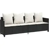 vidaXL Ligbed met kussens poly rattan zwart