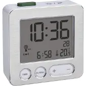 TFA wekker/reiswekker - digitaal - alarmklok - wit - 7 cm - kunststof - zendergestuurd - atoomklok