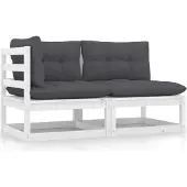 Syfax 2-delige Loungeset met kussens massief grenenhout wit