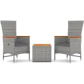 vidaXL 3-delige Loungeset poly rattan en massief acaciahout grijs