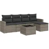 vidaXL 6-delige Loungeset met kussens poly rattan grijs