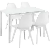 En.casa Eethoek Delft glazen eettafel met 4 stoelen wit