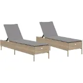 vidaXL Ligstoelen 2 st met kussens poly rattan beige
