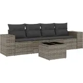 vidaXL 5-delige Loungeset met kussens poly rattan grijs