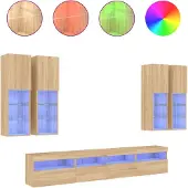 vidaXL 7-delige Tv-wandmeubelset met LED-verlichting sonoma eikenkleur