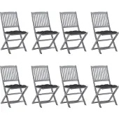 Syfax Inklapbare stoelen 8 st met kussens massief acaciahout