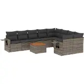 vidaXL 10-delige Loungeset met kussens poly rattan grijs