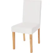 Mendler Littau eetkamerstoel, keukenstoel, kunstleer ~ wit mat, lichtgekleurde poten