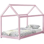 En.casa Kinderbed Netstal houten bed huisbed 90x200 cm roze