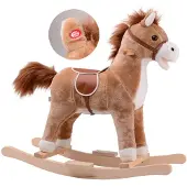 Johntoy Hobbelpaard Hout Beige/Bruin voor Kinderen vanaf 2 Jaar - Hobbelpaard met Geluid - 64CM Hoog