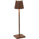 Zafferano LED tafellamp op batterijen Poldina micro, roestbruin, IP65 dimbaar, bruin / roest, Aluminium, Modern