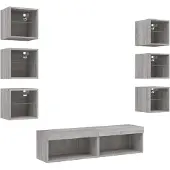 vidaXL 8-delige Tv-wandmeubelset met LED bewerkt hout grijs sonoma