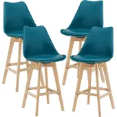 En.casa Barkrukken set Lublin, 4 stuks. Barstoel met rugleuning, bistrostoel set, 4-delig, bekleed, turquoise. []