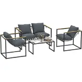 Outsunny - Loungeset - met 4 Kussens - Staal - Polyester - Grijs